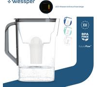 Wessper Carafe filtrante 2.7 L Compatible avec la porte de réfrigérateur Brita Classic avec indicateur manuel d'usure du filtre | Filtre à eau AQUACLASSIC - Noir