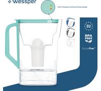 Wessper Carafe filtrante 2.7 L Compatible avec la porte de réfrigérateur Brita Classic avec indicateur manuel d'usure du filtre | Filtre à eau AQUACLASSIC - Menthe
