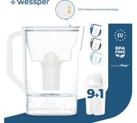 Wessper Carafe filtrante 2.7 L Compatible avec la porte de réfrigérateur Brita Classic avec indicateur manuel d'usure du filtre, 10 filtres à eau AQUACLASSIC - Blanc