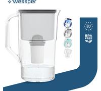 Wessper Carafe filtrante 2.8 L Compatible avec Brita Classic , Système de filtration d'eau pour réduire le calcaire, le chlore | + Filtre à eau Noir