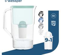 Wessper Carafe filtrante 2.8 L Compatible avec Brita Classic , Système de filtration d'eau pour réduire le calcaire, le chlore | + 10x filtres à eau menthe