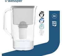 Wessper Carafe filtrante 2.8 L Compatible avec Brita Classic , Système de filtration d'eau pour réduire le calcaire, le chlore | + Filtre à eau Gris