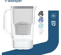 Wessper Carafe filtrante 2.8 L Compatible avec Brita Maxtra, Système de filtration d'eau pour réduire le calcaire, le chlore | + 1x filtre à eau Gris