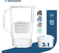Wessper Carafe filtrante 2.8 L Compatible avec Brita Maxtra, Système de filtration d'eau pour réduire le calcaire, le chlore | + 4x filtres à eau blancs