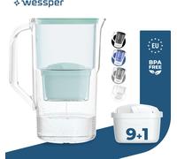 Wessper Carafe filtrante 2.8 L Compatible avec Brita Maxtra, Système de filtration d'eau pour réduire le calcaire, le chlore | + 10x filtres à eau menthe