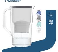 Wessper Carafe filtrante 2,8L Compatible avec Brita Maxtra, Système de filtration d'eau pour réduire le calcaire, le chlore | + 1x filtre à eau noir