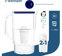 Wessper Carafe filtrante 3,3 litres avec compteur LED Classic Carafe filtrante compatible avec le filtre Brita Classic - bleu | 3x filtres inclus