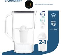 Wessper Carafe filtrante 3,3 litres avec compteur LED Classic Carafe filtrante compatible avec le filtre Brita Classic - noir | 3x filtres inclus