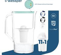 Wessper Carafe filtrante 3,3 litres avec compteur LED Classic Carafe filtrante compatible avec le filtre Brita Classic - menthe | 12x filtres inclus