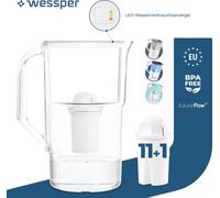 Wessper Carafe filtrante 3,3 litres avec compteur LED Classic Carafe filtrante compatible avec les filtres Brita Classic -blanc | 12x filtres inclus