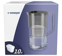 Wessper Carafe Filtrante d'eau 2,5 L Aqua Max Basic, Compatible avec Brita Maxtra, Système de Filtration d'eau Réduisant le Tarter et le Chlore, Set Contient deux Cartouches Filtrantes d'eau, Noir