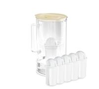 Wessper carafe filtrante d'eau avec compteur LED, 2 litres, carafe en verre, carafe eau compacte avec 5 classic cartouche filtrante à charbon actif, sans BPA - Beige