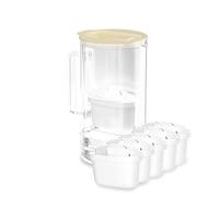Wessper carafe filtrante d'eau avec compteur LED, 2 litres, carafe en verre, carafe eau compacte avec 5 cartouche filtrante à charbon actif, sans BPA - Beige