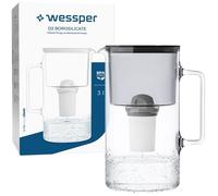 Wessper Carafe Filtrante en Verre + 1 cartouche, Carafe d'eau Capacité de 3 L, Filtres eau Compatible avec Brita Classic