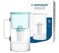 Wessper Carafe Filtrante en Verre + 1 cartouche, Carafe d'eau Capacité de 3 L, Filtres eau Compatible avec Brita Classic