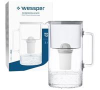 Wessper Carafe Filtrante en Verre + 1 cartouche, Carafe d'eau Capacité de 3 L, Filtres eau Compatible avec Brita Classic