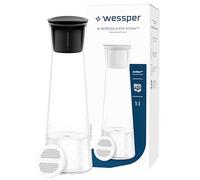 Wessper Carafe Filtrante en Verre, 1 LItre, Carafe à eau avec Cartouche Filtrante Actitex Disc, Carafe eau en Verre avec Couvercle pour l'eau et les Boissons Froides, Sans BPA - Noir