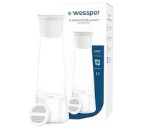 Wessper Carafe Filtrante en Verre, 1 LItre, Carafe à eau avec Cartouche Filtrante Actitex Disc, Carafe eau en Verre avec Couvercle pour l'eau et les Boissons Froides, Sans BPA