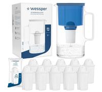 Wessper Carafe Filtrante en Verre + 11 cartouche, Carafe d'eau Capacité de 3 L, Filtres eau Compatible avec Brita Classic