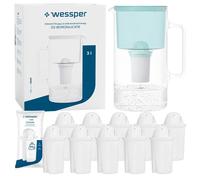 Wessper Carafe Filtrante en Verre + 11 cartouche, Carafe d'eau Capacité de 3 L, Filtres eau Compatible avec Brita Classic