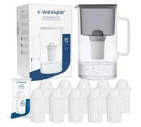 Wessper Carafe Filtrante en Verre + 11 cartouche, Carafe d'eau Capacité de 3 L, Filtres eau Compatible avec Brita Classic