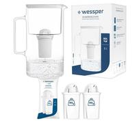 Wessper Carafe Filtrante en Verre + 3 cartouche, Carafe d'eau Capacité de 3 L, Filtres eau Compatible avec Brita Classic