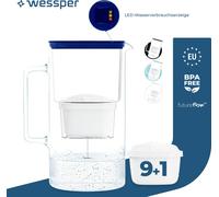 Wessper Carafe filtrante en verre 3 L avec indicateur manuel d'usure du filtre, Compatible avec Brita Maxtra, Maxtra +, | + 10 cartouches