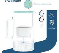 Wessper Carafe filtrante en verre 3 L avec indicateur manuel d'usure du filtre, Compatible avec Brita Maxtra, Maxtra +, | + Cartouche