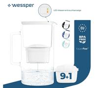 Wessper Carafe filtrante en verre 3 L avec indicateur manuel d'usure du filtre, Compatible avec Brita Maxtra, Maxtra +, | + 10 cartouches