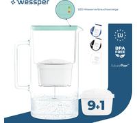 Wessper Carafe filtrante en verre 3 L avec indicateur manuel d'usure du filtre, Compatible avec Brita Maxtra, Maxtra +, | + 10 cartouches
