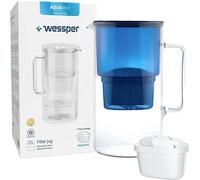 Wessper Set Carafe Filtrante pour l'eau 2,5 L avec cartouche, bouteille en verre