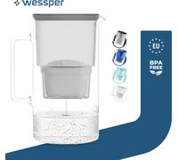 Wessper Carafe filtrante en verre 3 L Compatible avec les cartouches filtrantes Brita, 1 cartouche filtrante incluse, Gris