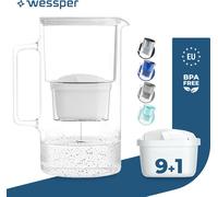 Wessper Carafe filtrante en verre 3 L Compatible avec les cartouches filtrantes Brita, 10 cartouches filtrantes incluses, Blanc