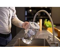 Wessper Carafe filtrante en verre 3 L Compatible avec les cartouches filtrantes Brita, Inclus 4 cartouches filtrantes, Gris
