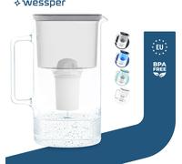 Wessper Carafe filtrante en verre 3 L Gris Compatible avec les cartouches filtrantes Brita Classic | 1 cartouche filtrante incluse