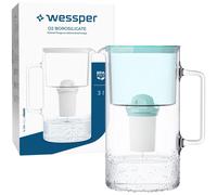 Wessper Carafe filtrante en verre 3 L Menthe Compatible avec les cartouches filtrantes Brita Classic | 1 cartouche filtrante incluse