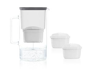 Wessper Carafe Filtrante en Verre 3L avec deux Filtres Eau, Compatibles avec Brita Maxtra, Brita Maxtra Plus, Kit Carafe avec 2 Cartouche Filtrante - Noir