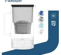 Wessper Carafe filtrante en verre 3L Compatible avec les cartouches filtrantes Brita, 1 cartouche filtrante incluse, Noir