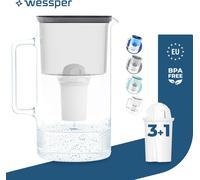 Wessper Carafe filtrante en verre 3L noire Compatible avec les cartouches filtrantes Brita Classic | 4 cartouches filtrantes incluses