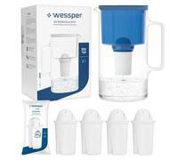 Wessper Carafe Filtrante en Verre + 5 cartouche, Carafe d'eau Capacité de 3 L, Filtres eau Compatible avec Brita Classic