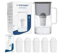 Wessper Carafe Filtrante en Verre + 6 cartouche, Carafe d'eau Capacité de 3 L, Filtres eau Compatible avec Brita Classic