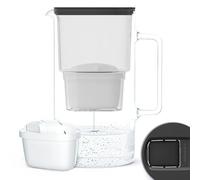Wessper Carafe filtrante en verre de 3 l compatible avec les cartouches filtrantes Brita - Avec 1 cartouche filtrante - Réduit le calcaire et le chlore - Noir