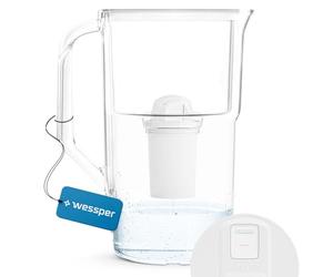 Wessper Carafe Filtrante FutureFlow Capacité de 2,8l avec Compteur LED Avec 1 Cartouche Filtrante Filtre d'Eau Inclus, Water Filter Caraffe d Eau Filtrante Sans BPA - Blanc