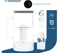 Wessper D2 Pot à filtre en verre borosilicaté FutureFlow 3 l | Wessper Pot à eau 3 l Système de filtration d'eau noir | 10x Cartouche filtrante d'eau