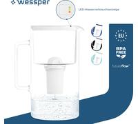 Wessper D2 Pot à filtre en verre borosilicaté FutureFlow 3 l | Wessper Pot à eau 3l Système de filtration d'eau blanc| 1x cartouche de filtration d'eau