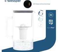 Wessper D2 Pot à filtre en verre borosilicaté FutureFlow 3l | Wessper Pot à eau 3 l Système de filtration d'eau noir | 1x cartouche de filtration d'eau