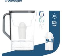 Wessper D3 Slim Aquaclassic 2.7L noir Pot à filtre pour réfrigérateur Compatible avec les filtres Brita et Aquaphor + 10x cartouches filtrantes Aquaclassic