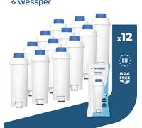 Wessper filtre à eau pour les machines à café Delonghi DLSC002, SER3017 & 5513292811 - Compatible avec les séries ECAM, ESAM, ETAM (pack de 12)
