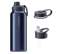 Wessper Gourde en Acier Inoxydable 1l, avec Trois Bouchons - Luminous Blue | bouteille aux boissons chaudes et froides, acier inoxydable gourde, BPA free
