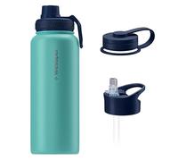Wessper Gourde en Acier Inoxydable 1l, avec Trois Bouchons - Marin | bouteille aux boissons chaudes et froides, acier inoxydable gourde, BPA free